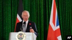 Britain's King Charles III delivers his speech during the State Banquet hosted by Kenyan President William Ruto at State House in Nairobi, Tuesday, Oct. 31, 2023. 