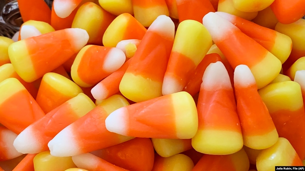 FILE - This image shows a pile of candy corn in Westchester County, N.Y., Oct. 23, 2023. 