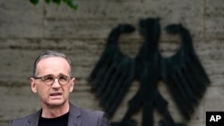 하이코 마스 독일 외무장관이 28일 베를린에서 기자회견을 했다.