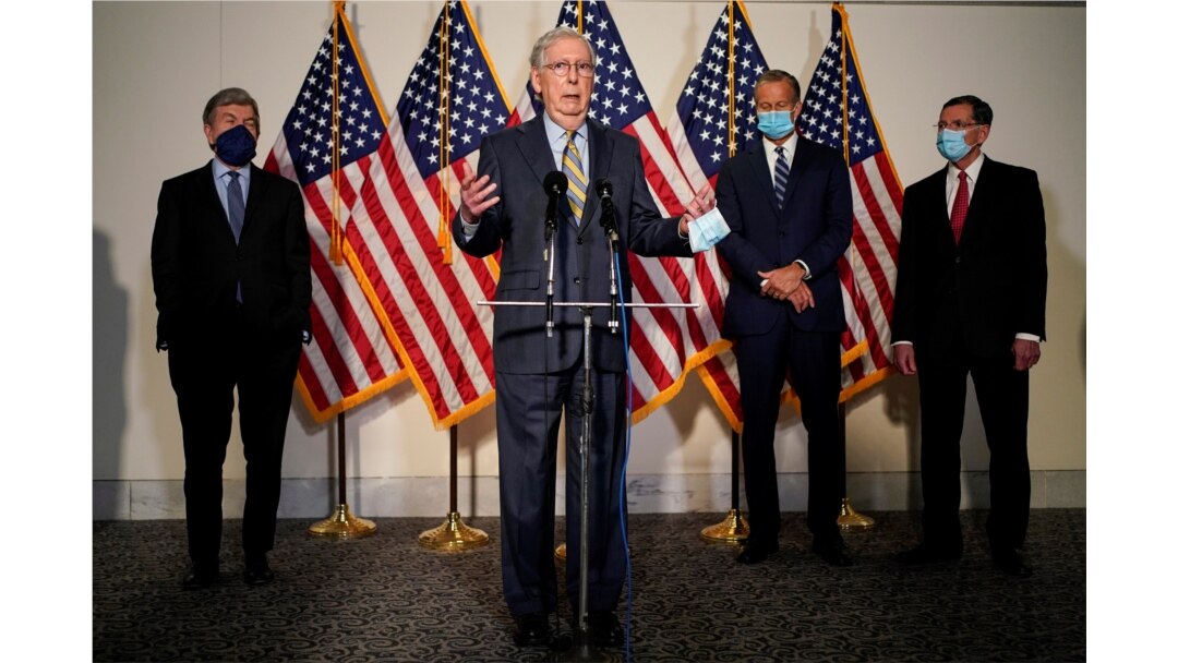 Senate Majority Leader Mitch McConnell (R-KY) speaks to the media after the Republican policy luncheon on Capitol Hill in Washington, Sept. 22, 2020.