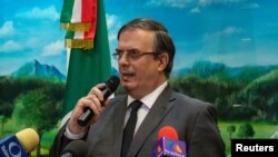 Mexico's Foreign Minister Marcelo Ebrard speaks at the Mexican consulate, two days after a mass shooting in El Paso, Texas, Aug. 5, 2019.