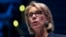 FILE - Education Secretary Betsy DeVos speaks during a student town hall at National Constitution Center in Philadelphia, Monday, Sept. 17, 2018.