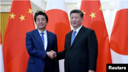 中国国家主席习近平23日在北京人民大会堂接见日本首相安倍晋三