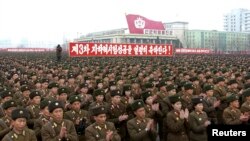 지난 14일 북한 평양 김일성 광장에서 3차 핵실험을 자축하기 위해 열린 군중대회.