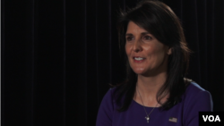 美國常駐聯合國代表妮基·黑利大使接受美國之音專訪