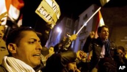 Demonstrators hold a sign reading "Long live Egypt", top left, and wave Egyptian flags during a protest in support of the Egyptian people, in central Rome, Italy, Monday, Jan. 31, 2011.