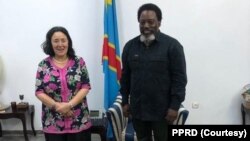 Mokonzi ya kala ya RDC Joseph Kabila (D) ayambi mokambi ya MONUSCO Leila Zerrougui na Kinshasa, 16 septembre 2020. (MONUSCO)