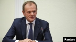 European Council President Donald Tusk testifies on Amber Gold pyramid scheme, at the parliamentary panel in Warsaw, Poland, Nov. 5, 2018. 
