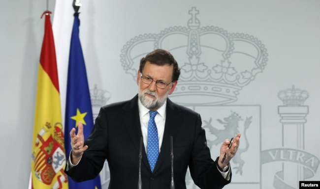 Spain's Prime Minister Mariano Rajoy attends a press conference at the Moncloa Palace in Madrid, Dec. 22, 2017.