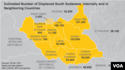 Estimated Number of Displaced South Sudanese, Internally and in Neighboring Countries