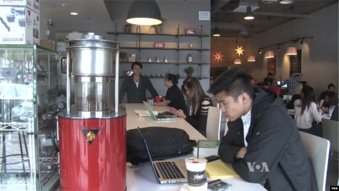 Customers at the 7 Leaves Cafe in the heart of Little Saigon, in Los Angeles, California.