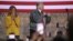 Presiden AS Donald Trump, dan ibu negara Melania Trump, berbicara di depan pasukan AS pangkalan udara Al Asad di Irak, Rabu (26/12). 