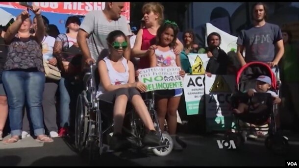 Protesters in Argentina push for legalization of medical marijuana.