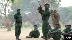 Fighters of the former Mozambican rebel movement "Renamo" receiving military training, Nov. 8, 2012