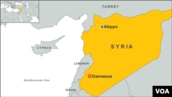 Letak kota Aleppo dan Damaskus di Suriah.