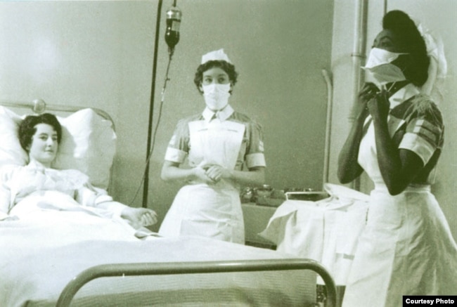 Edna Adan Ismail (R) is seen in a 1959 photo as a nursing student at a hospital in West London, Britain. (Courtesy - Edna Adan Hospital)