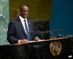 FILE - South Sudan's Vice President Taban Deng Gai addresses the United Nations General Assembly at U.N. headquarters, Sept. 23, 2017.