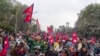 Supporters gather to welcome Nepal's former King Gyanendra Shah upon his arrival at Tribhuvan International Airport in Kathmandu, Nepal, March 9, 2025.