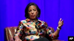 FILE - Former national security adviser Susan Rice takes part in a discussion on global leadership at Vanderbilt University in Nashville, Tenn., Feb. 19, 2020.