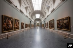 View of an empty gallery at El Prado Museum in Madrid, Spain, March 12, 2020.