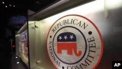 FILE - The logo of the Republican National committee, shown ahead of a GOP candidates debate during the 2016 presidential campaign in North Charleston, S.C.