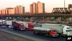 A file photo of traffic near Chicago, Illinois. Economists say trucks carry nearly 70 percent of American freight.