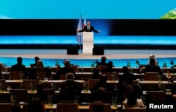 Presiden Azerbaijan Ilham Aliyev berpidato pada Upacara Pembukaan KTT Iklim di Baku, Azerbaijan, 12 November 2024. (Foto: REUTERS/Maxim Shemetov)