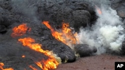 The lava flow from the Kilauea Volcano near the town of Pahoa on the Big Island of Hawaii, Nov. 9, 2014. 
