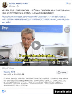 Screenshot objave Ružice Jukić