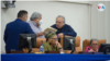 El presidente de la Asamblea Nacional de Nicaragua, Gustavo Porras, de frente con chaqueta azul. Foto Houston Castillo, VOA.