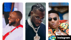 Davido, (hagu) Burna Boy (tsakiya) Wizkid (dama) (Hoto: Shafukansu na Instagram)