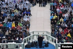 President Donald Trump delivers his inaugural address during the Inauguration at the Capitol Hill in Washington, D.C., Jan. 20, 2017.