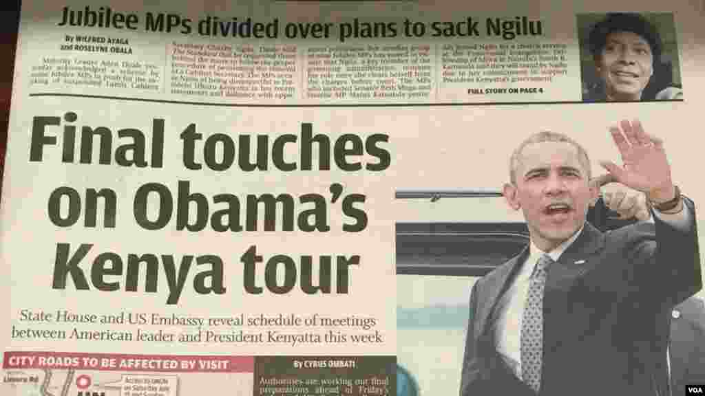 Le journal &quot;The Standard&quot; du Kenya parle de derniers préparatifs avant la visite du président Obama., le 20 juillet 2015.