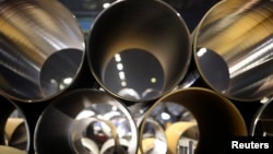 FILE - Pipes made for the South Stream pipeline — a project canceled Dec. 1 by Russian President Vladimir Putin — are seen at the OMK metal works in Vyksa, Russia, April 15, 2014. 