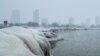 Chicago - The city skyline seen from the North Avenue Beach at Lake Michigan, in this week's bitter cold. January 29, 2019. REUTERS/Pinar Istek