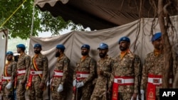 FILE —Pakistani peacekeepers from the United Nations Organization Mission for the Stabilization of the Congo (MONUSCO) line up at their base in Kamanyola, eastern Democratic Republic of Congo on February 28, 2024.