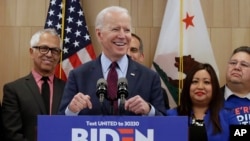 Democratic presidential candidate and former vice president Joe Biden speaks at an event in Los Angeles, California, March 4, 2020.