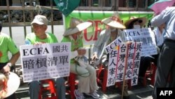 立法院外民众要求举行ECFA公投