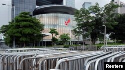 Barriers are seen outside the Legislative Council in Hong Kong, June 10, 2019. 