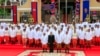 File photo- Cambodia's National Assembly President Heng Samrin, King Norodom Sihamoni, Prime Minister Hun Sen and Minister of Royal Palace Kong Samol pose with the nation's lawmakers during a photo session in front of the National Assembly in Phnom Penh, Cambodia, 2013. 