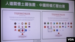 台灣立法院就土耳其政府感謝幫助賑災國家的國旗圖卡向台灣外交部質詢(美國之音張永泰2020年11月2日拍攝)