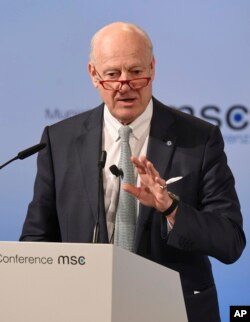 Staffan de Mistura, U.N. Special Envoy for Syria, speaks on the last day of the Munich Security Conference in Munich, Germany, Feb.19, 2017.