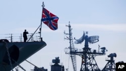 The Moskva was built in Ukraine during the Soviet era and now is the flagship of Russia's Black Sea fleet in its war with Ukraine. This photo was taken in 2014. (AP Photo/Pavel Golovkin, File)