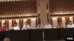 BPN Prabowo-Sandi dalam konferensi pers tentang adanya dugaan "DPT Bermasalah" pada Pemilu 2019, di Jakarta, Senin (1/4). (VOA/Ghita)