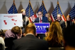 Former Mayor of New York Rudy Giuliani, a lawyer for President Donald Trump, speaks during a news conference at the Republican National Committee headquarters, in Washington, Nov. 19, 2020.