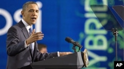 President Barack Obama speaks at a UPS facility in Landover, Md., Apr 1, 2011