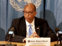 FILE - U.S. disarmament ambassador to the U.N. Robert Wood speaks at the U.N. European headquarters in Geneva, Switzerland, April 19, 2018.