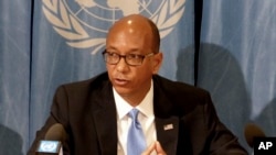 FILE - U.S. disarmament ambassador to the U.N. Robert Wood speaks at the U.N. European headquarters in Geneva, Switzerland, April 19, 2018.