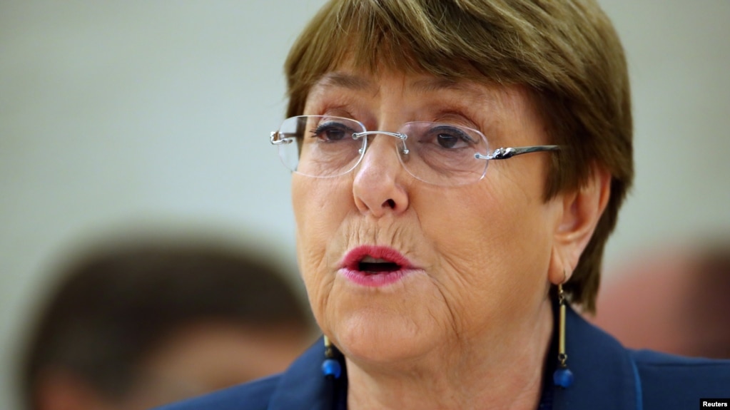 U.N. High Commissioner for Human Rights Michelle Bachelet attends a session at the United Nations in Geneva, Switzerland, Feb. 27, 2020. 