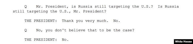 Fragment of official White House transcript (screenshot)